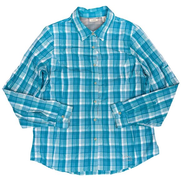 EUC Women's L.L. BEAN Nylon Long Sleeve Vented Shirt Plaid | Size M Reg. - Picture 1 of 9